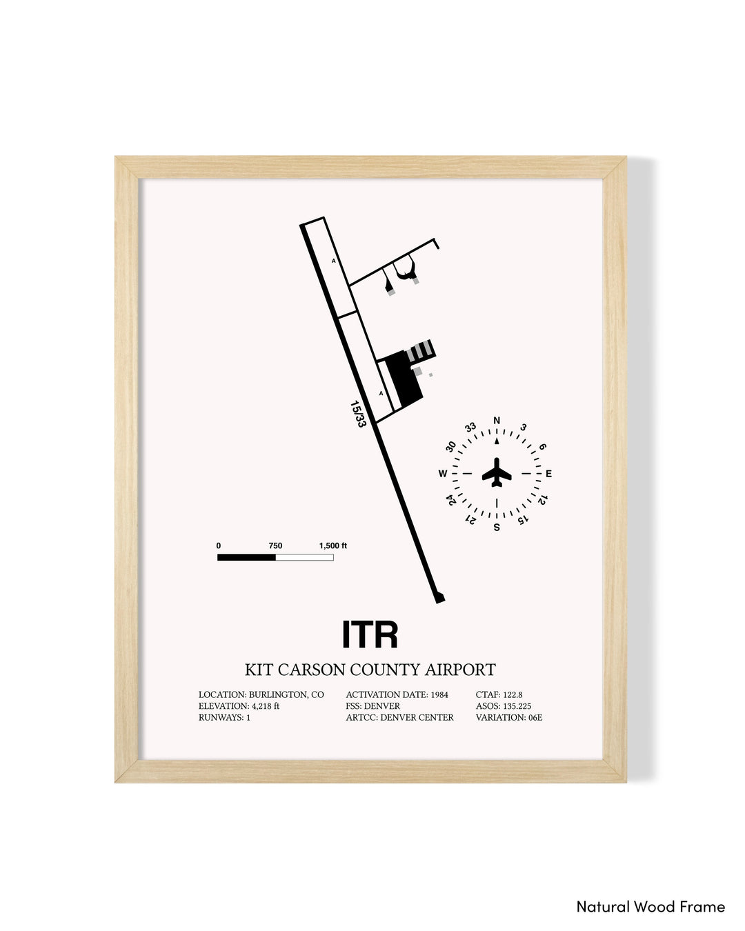 Detailed Airport Map of Kit Carson County Airport (ITR) in White with a Natural Frame