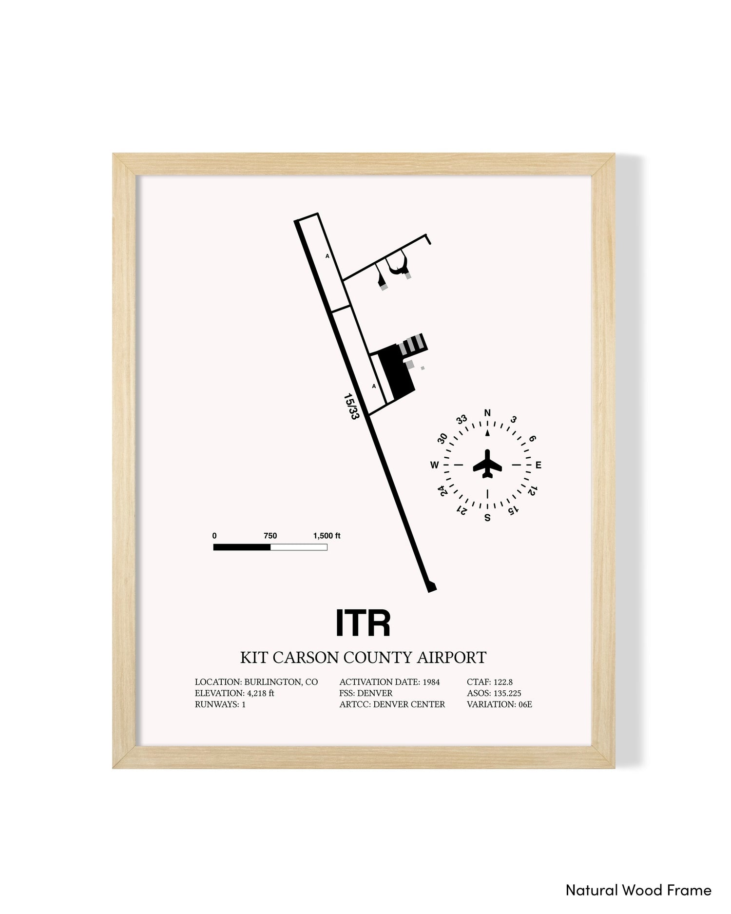 Detailed Airport Map of Kit Carson County Airport (ITR) in White with a Natural Frame