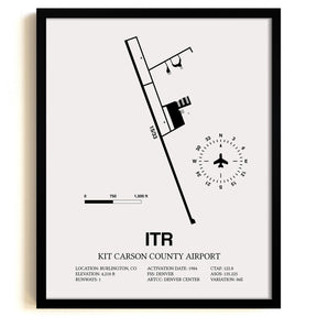 Framed Detailed Airport Map of Kit Carson County Airport (ITR) in White with a Black Frame