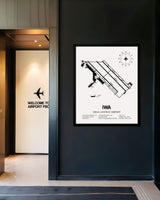Framed Detailed Airport Map of Phoenix Mesa Gateway Airport (IWA) in White with a Black Frame
