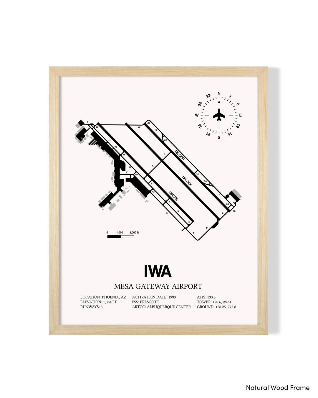 Detailed Airport Map of Phoenix Mesa Gateway Airport (IWA) in White with a Natural Frame