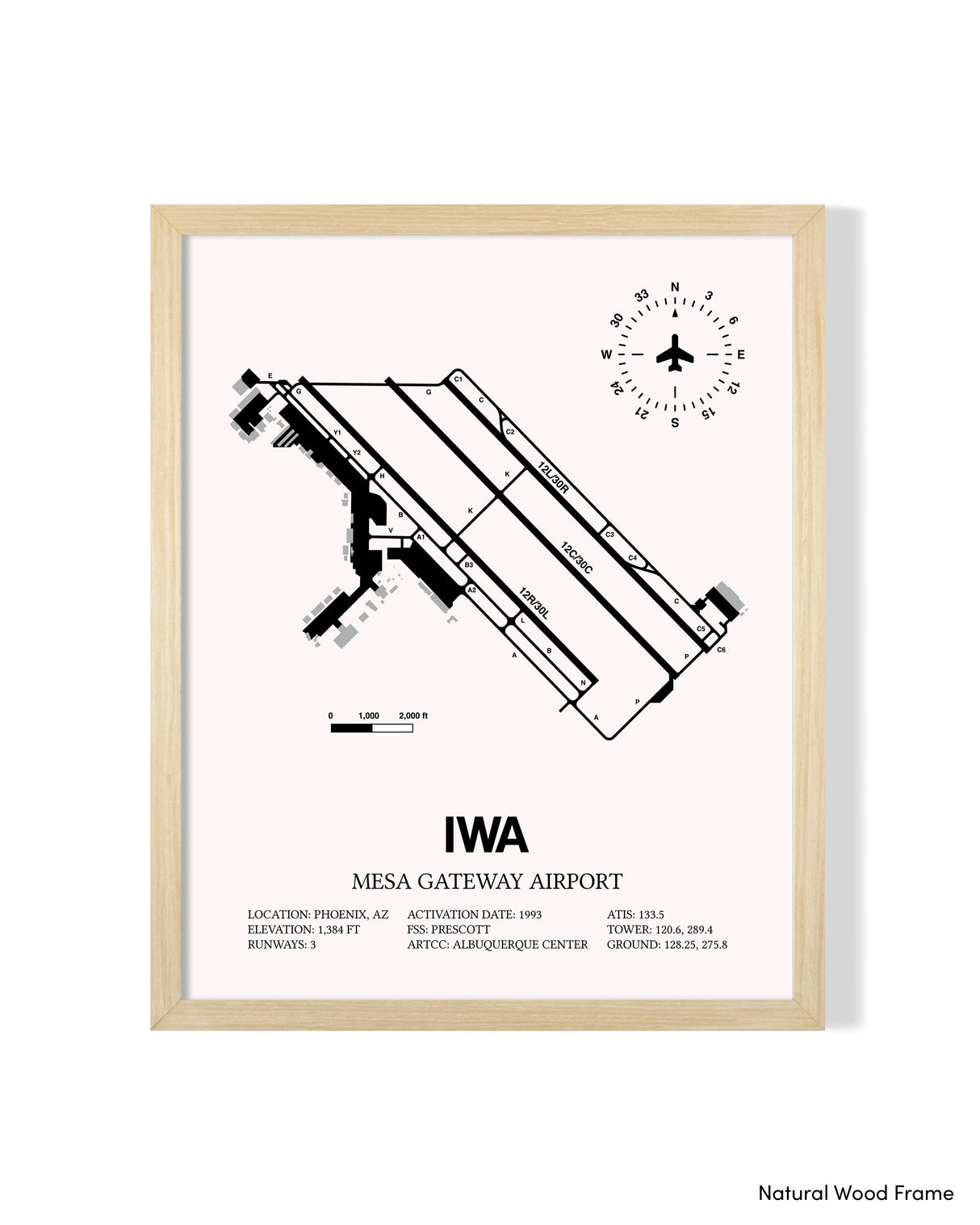 Detailed Airport Map of Phoenix Mesa Gateway Airport (IWA) in White with a Natural Frame