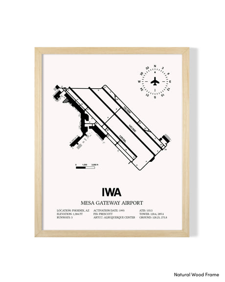 Detailed Airport Map of Phoenix Mesa Gateway Airport (IWA) in White with a Natural Frame