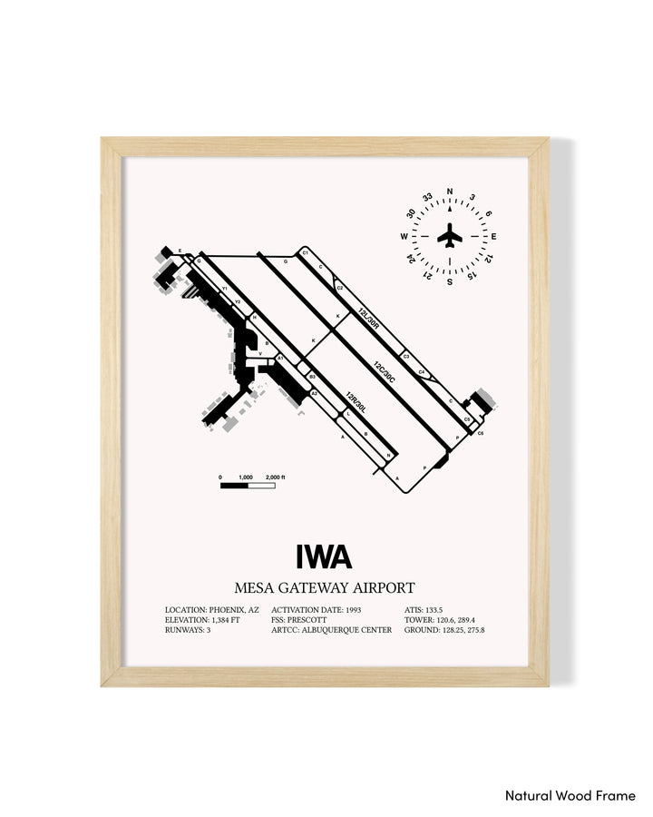 Detailed Airport Map of Phoenix Mesa Gateway Airport (IWA) in White with a Natural Frame