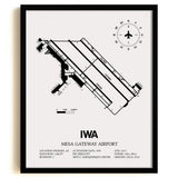 Framed Detailed Airport Map of Phoenix Mesa Gateway Airport (IWA) in White with a Black Frame