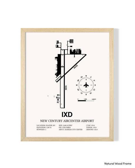 Detailed Airport Map of New Century Aircenter Airport (IXD) in White with a Natural Frame