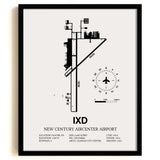 Framed Detailed Airport Map of New Century Aircenter Airport (IXD) in White with a Black Frame