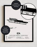 Framed Detailed Airport Map of Santa Ynez Airport / Kunkle Field (IZA) in White with a Black Frame