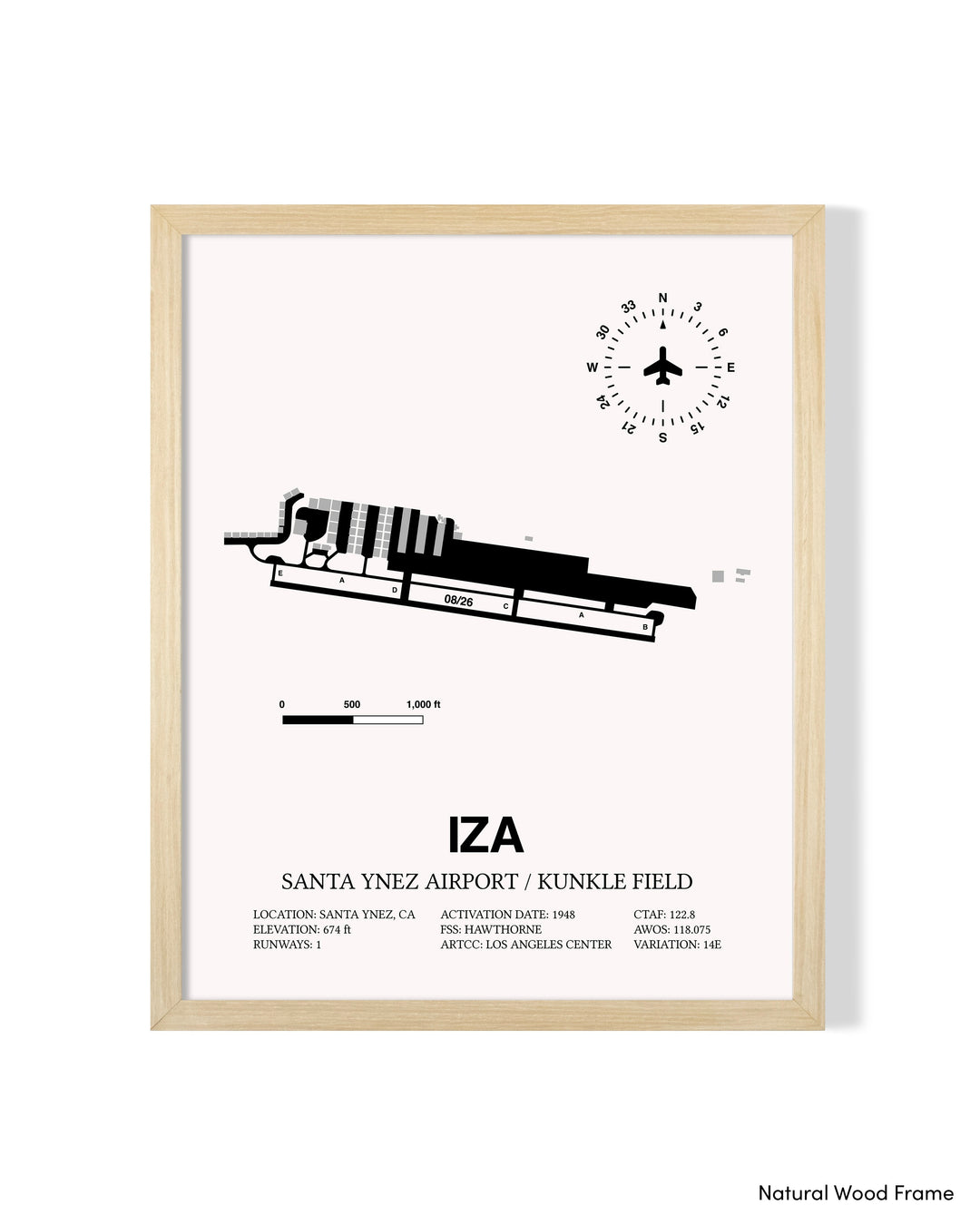 Detailed Airport Map of Santa Ynez Airport / Kunkle Field (IZA) in White with a Natural Frame