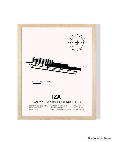 Detailed Airport Map of Santa Ynez Airport / Kunkle Field (IZA) in White with a Natural Frame