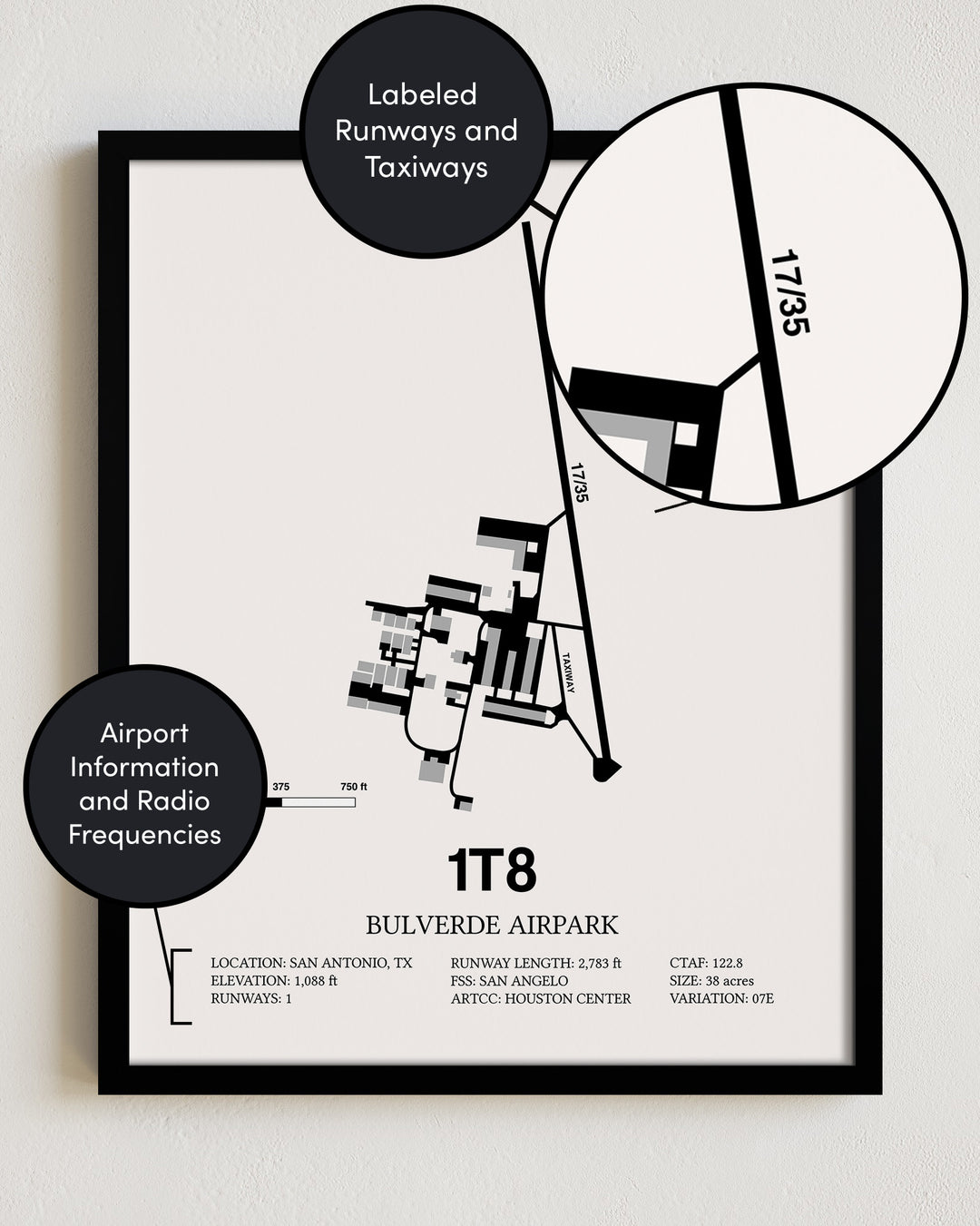 1T8 Airport Map, Bulverde Airpark Print