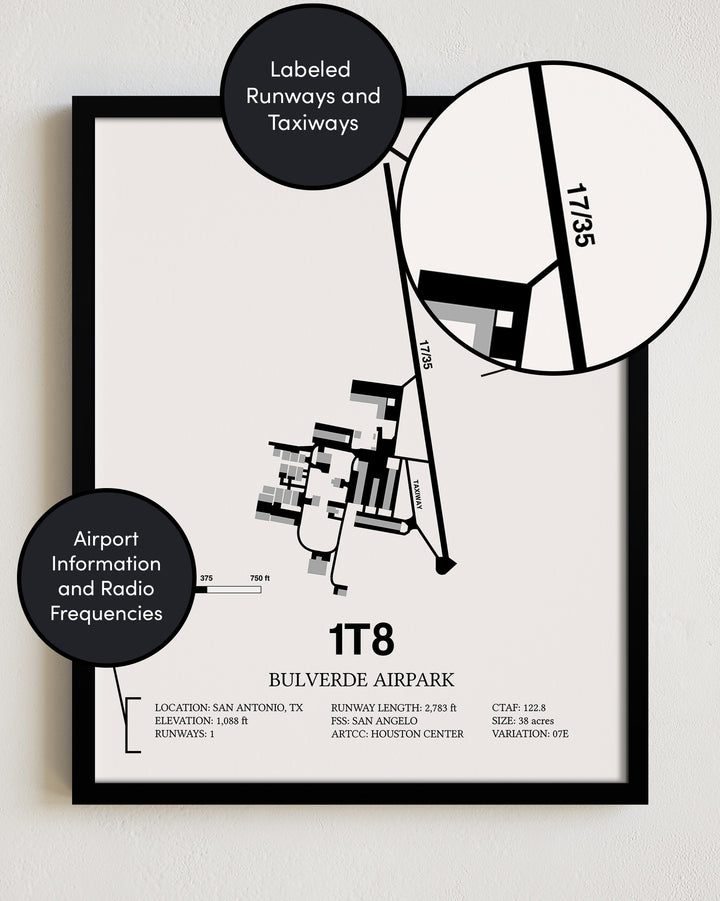1T8 Airport Map, Bulverde Airpark Print