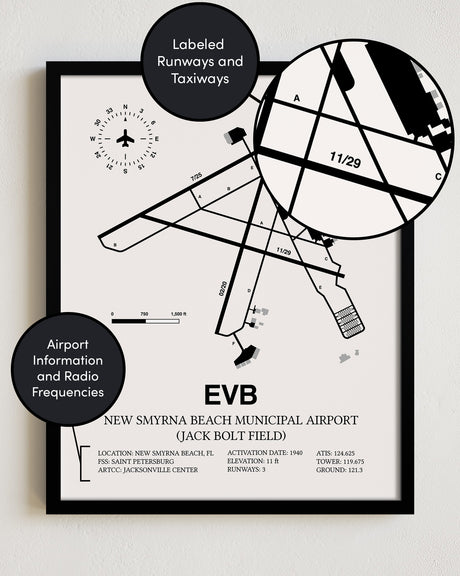 EVB Airport Map, New Smyrna Beach Municipal Airport (Jack Bolt Field) Print