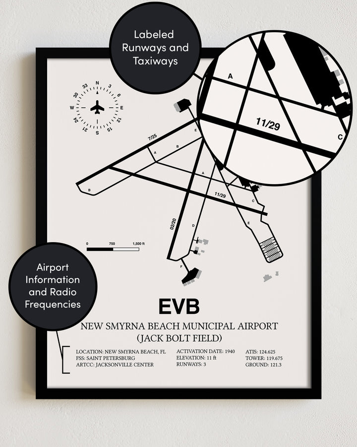 EVB Airport Map, New Smyrna Beach Municipal Airport (Jack Bolt Field) Print