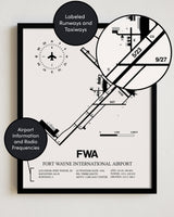 FWA Airport Map, Fort Wayne International Airport Print