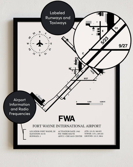 FWA Airport Map, Fort Wayne International Airport Print