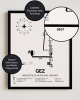 GEZ Airport Map, Shelbyville Municipal Airport Print