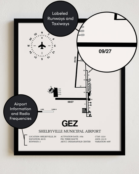 GEZ Airport Map, Shelbyville Municipal Airport Print