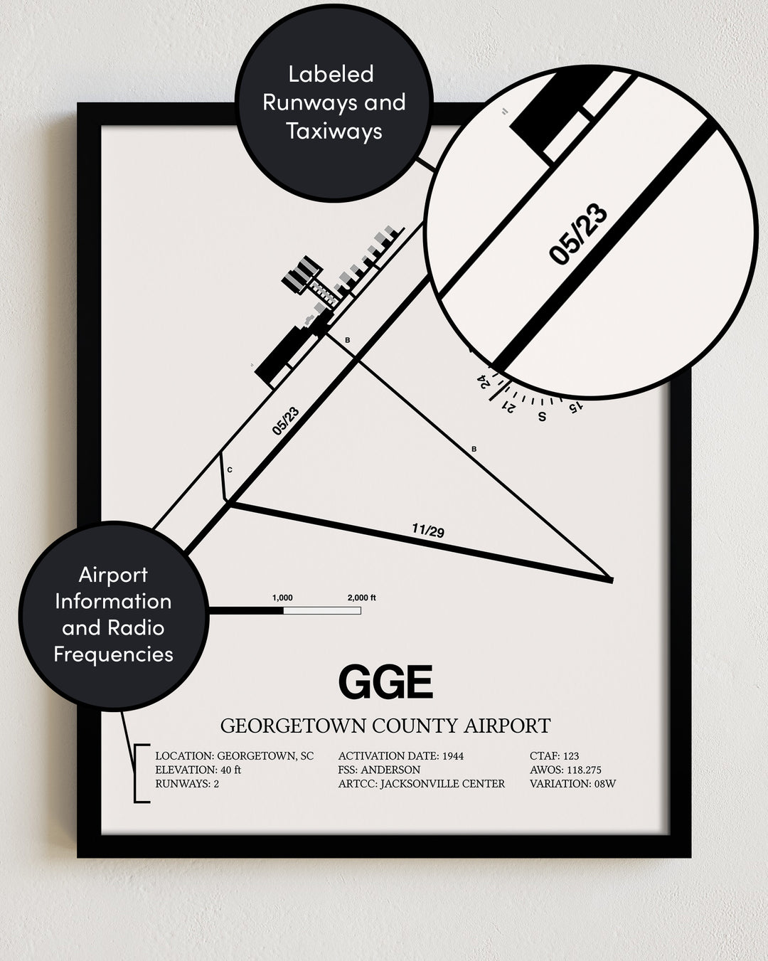 GGE Airport Map, Georgetown County Airport Print