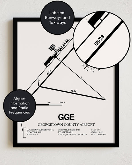 GGE Airport Map, Georgetown County Airport Print