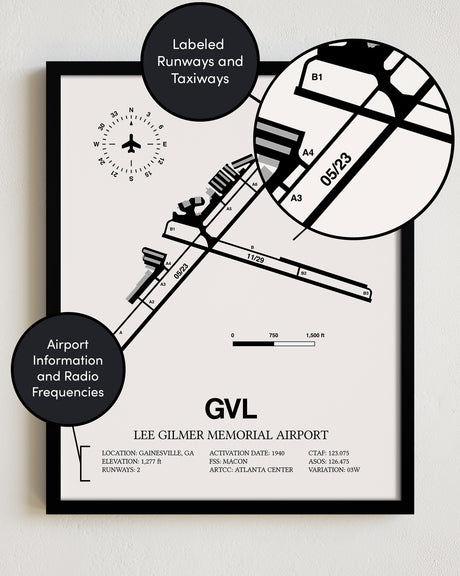 GVL Airport Map, Lee Gilmer Memorial Airport Print