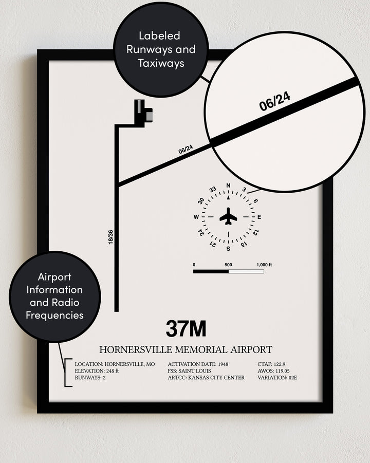 37M Airport Map, Hornersville Memorial Airport Print
