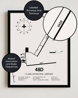48D Airport Map, Clare Municipal Airport Print