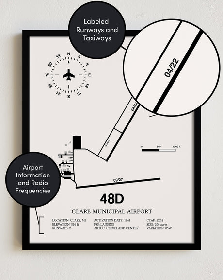 48D Airport Map, Clare Municipal Airport Print