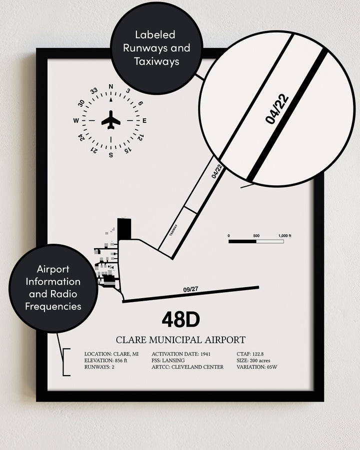 48D Airport Map, Clare Municipal Airport Print