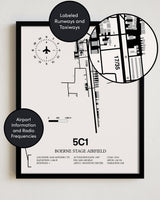 Framed Detailed Airport Map of Boerne Stage Field (5C1) in White with a Black Frame