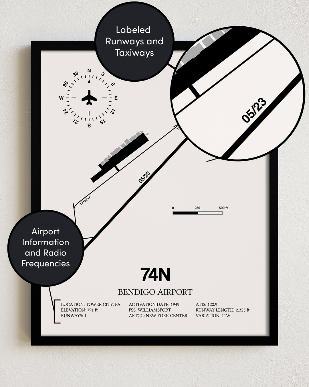 74N Airport Map, Bendigo Airport Print
