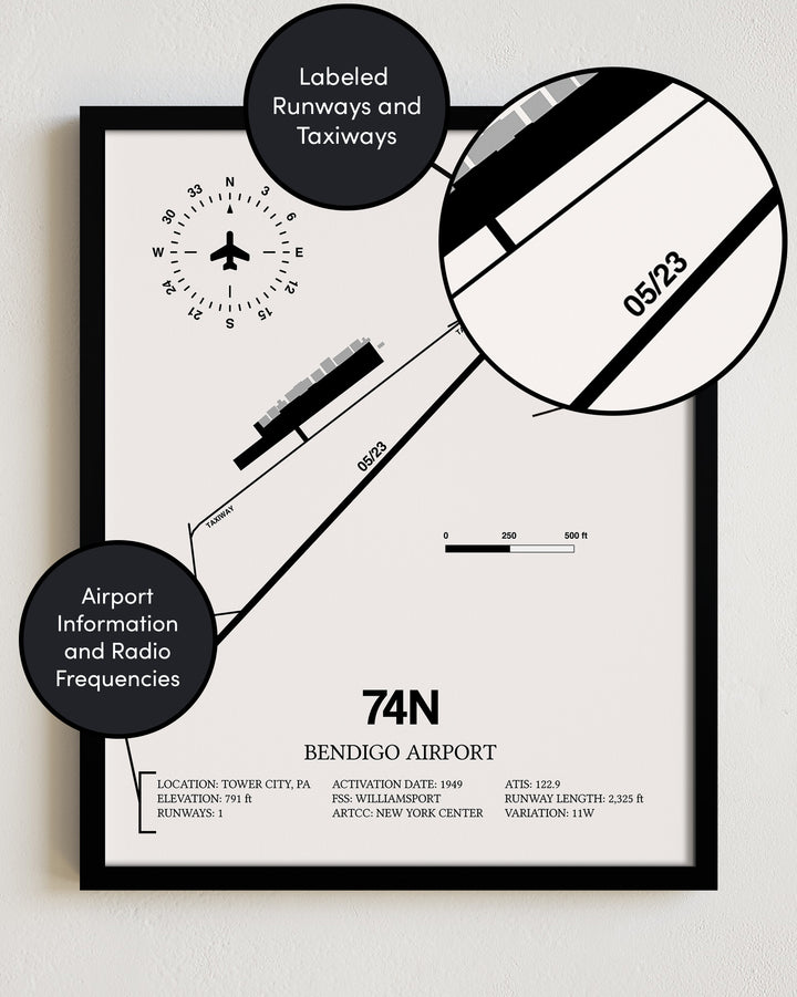 74N Airport Map, Bendigo Airport Print