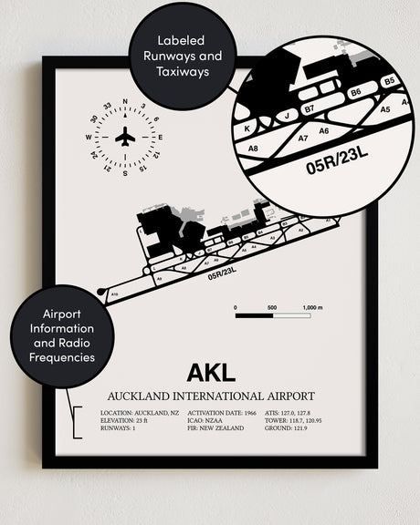 AKL Airport Map, Auckland International Airport Print