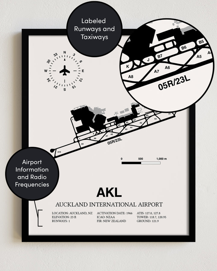AKL Airport Map, Auckland International Airport Print