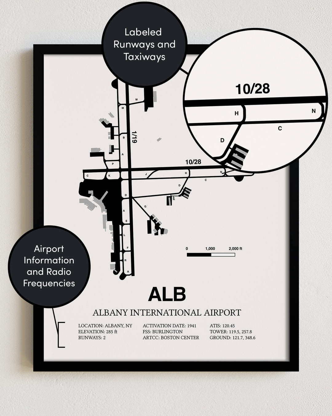 ALB Airport Map, Albany International Airport Print