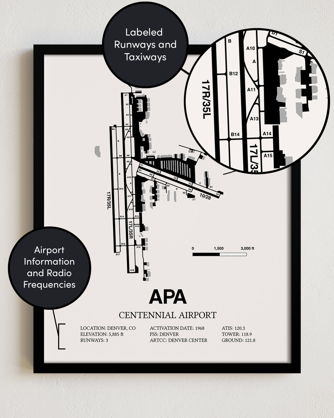 APA Airport Map, Centennial Airport Print