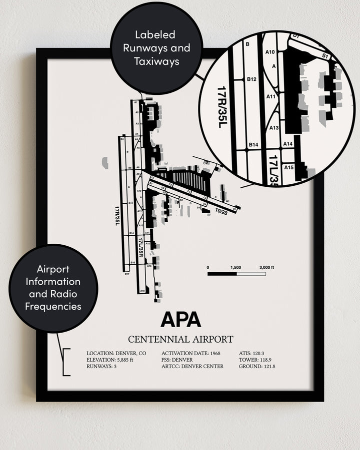 APA Airport Map, Centennial Airport Print