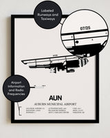 AUN Airport Map, Auburn Municipal Airport Print