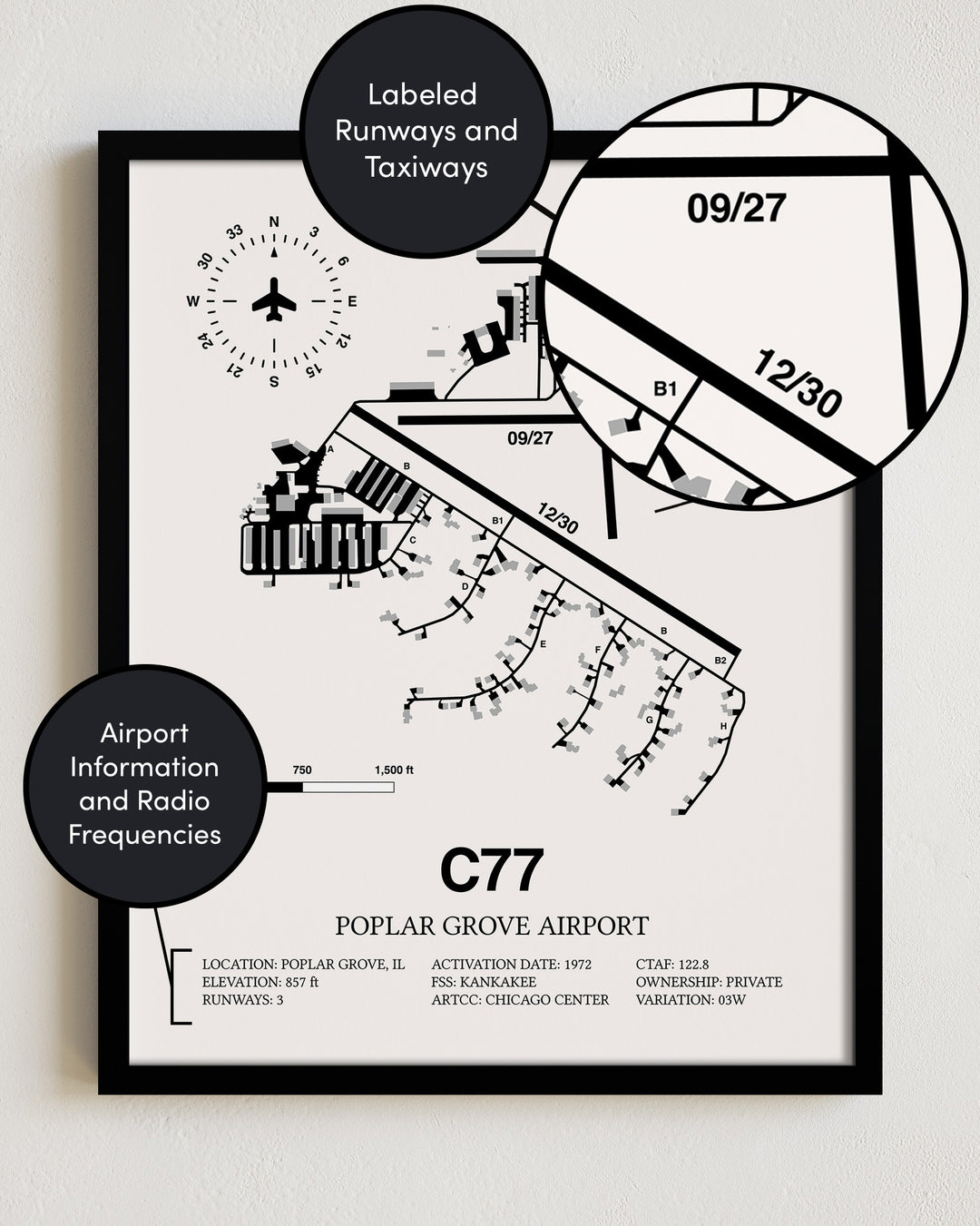 C77 Airport Map, Poplar Grove Airport Print