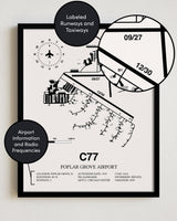 C77 Airport Map, Poplar Grove Airport Print