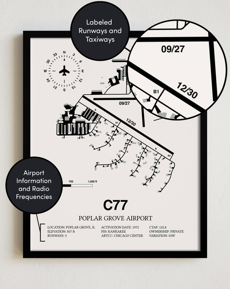 C77 Airport Map, Poplar Grove Airport Print