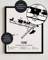 CAE Airport Map, Columbia Metro Airport Print