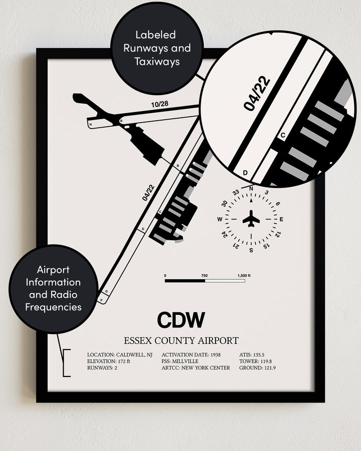 CDW Airport Map, Essex County Airport Print