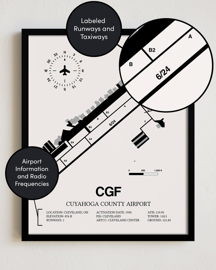 CGF Airport Map, Cuyahoga County Airport Print