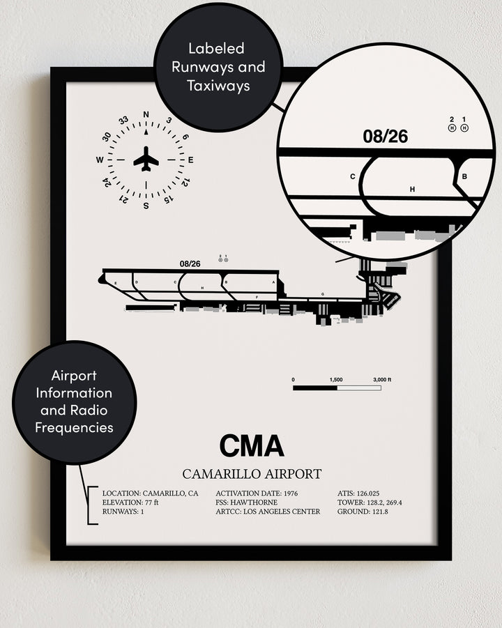 CMA Airport Map, Camarillo Airport Print