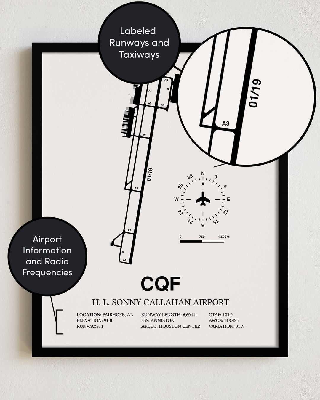 CQF Airport Map, H. L. Sonny Callahan Airport Print