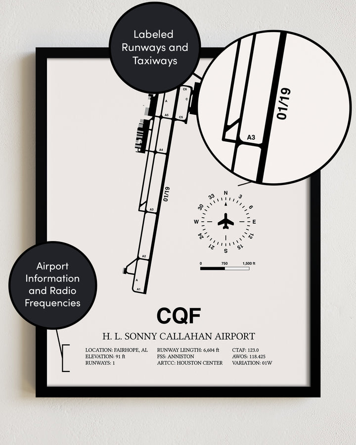 CQF Airport Map, H. L. Sonny Callahan Airport Print