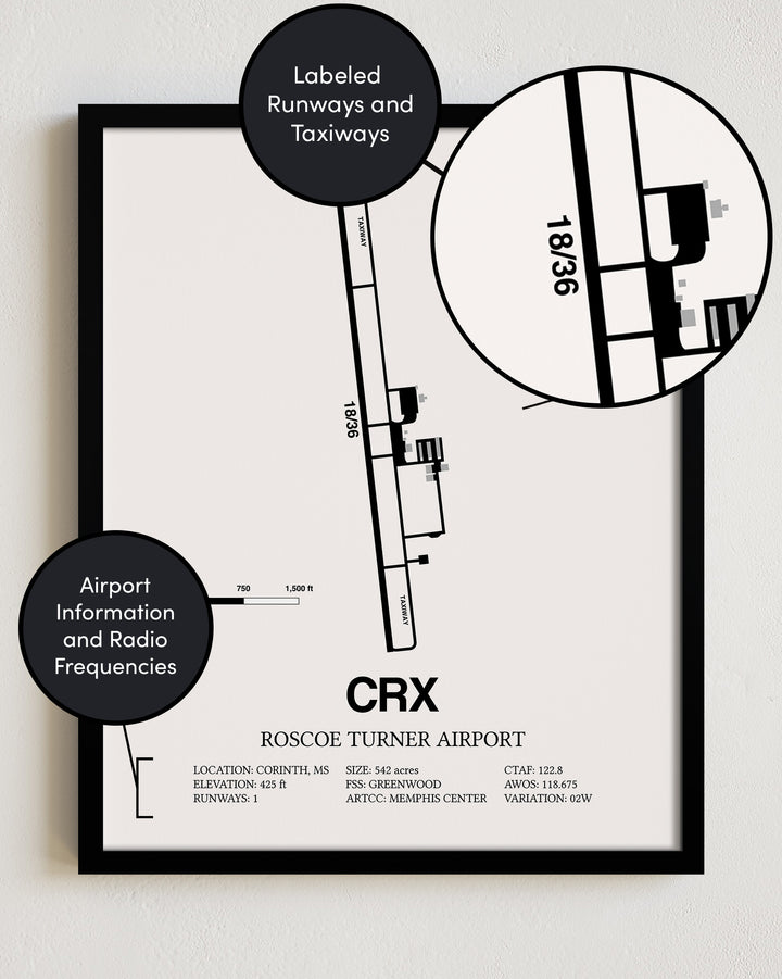 CRX Airport Map, Roscoe Turner Airport Print