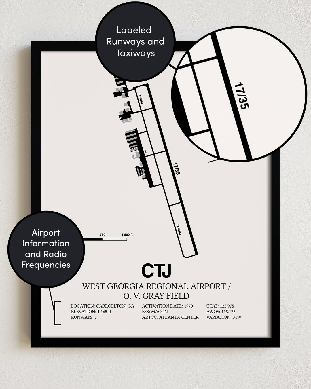 CTJ Airport Map, West Georgia Regional Airport/O. V. Gray Field Print