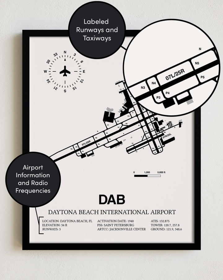DAB Airport Map, Daytona Beach International Airport Print